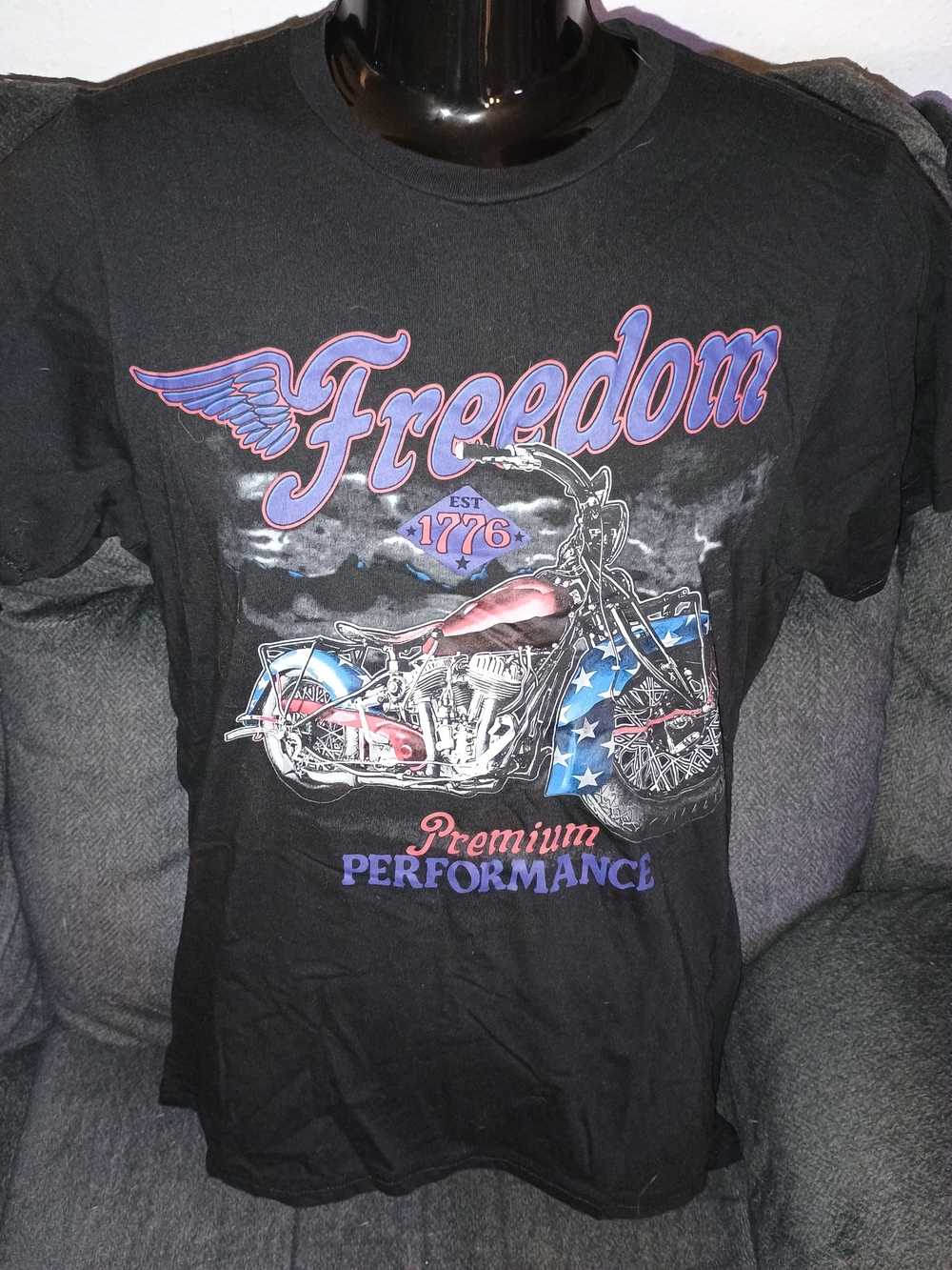 Freedom 1776 Motorcycle Graphic T Shirt Medium Patriotic USA Biker Black Tee